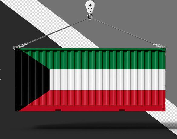 یک کانتینر حمل‌ونقل با پرچم کویت، نمادی از حمل‌ونقل کالا به کویت.